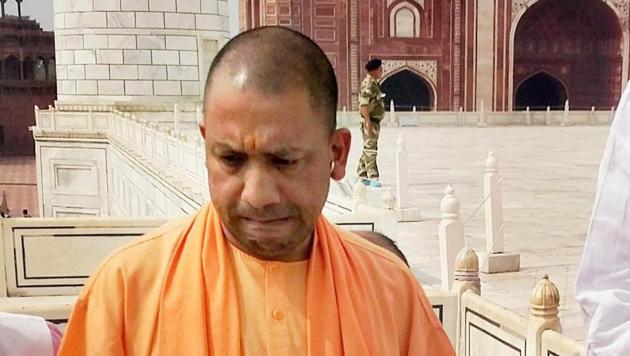 UP chief minister Yogi Adityanath during a visit to the Taj Mahal in Agra. (PTI) UP chief minister Yogi Adityanath during a visit to the Taj Mahal in Agra. (PTI)