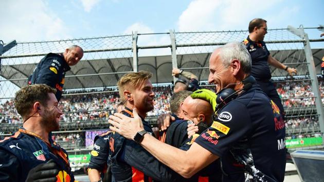 Max Verstappen celebrates after winning the Formula One Mexican Grand Prix. (AFP) Max Verstappen celebrates after winning the Formula One Mexican Grand Prix. (AFP)