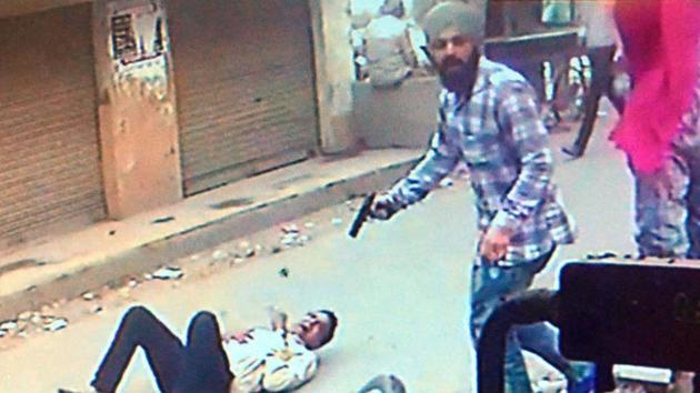 A CCTV grab showing the murder of Vipin Sharma, the district president of Hindu Sangharsh Sena in Amritsar.