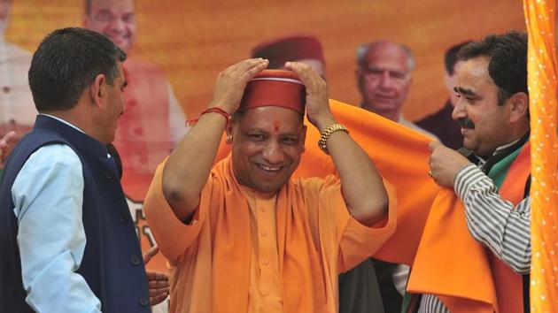 UP chief minister Yogi Adityanath during a BJP rally at Jainagar in Himachal Pradesh on Sunday. (Ravi Kumar / HT Photo) UP chief minister Yogi Adityanath during a BJP rally at Jainagar in Himachal Pradesh on Sunday. (Ravi Kumar / HT Photo)