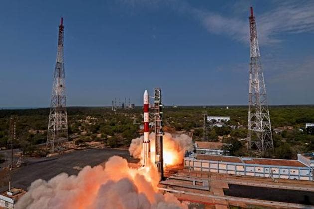 Indian Space Research Organisation PSLV C38, carrying earth observation satellite of Cartosat-2 Series and 30 co-passenger satellites of various countries, lifts off from Satish Dhawan Space Centre in Sriharikota.(PTI FILE)