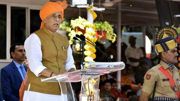 Union home minister Rajnath Singh addresses at the passing out parade at Sardar Vallabhbhai Patel National Police Academy (SVP NPA) in Hyderabad on Monday. (PTI Photo) Union home minister Rajnath Singh addresses at the passing out parade at Sardar Vallabhbhai Patel National Police Academy (SVP NPA) in Hyderabad on Monday. (PTI Photo)