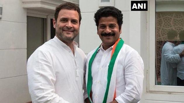 Telangana leader A Revanth Reddy joined Congress in the presence of Congress vice president Rahul Gandhi in Delhi. (ANI) Telangana leader A Revanth Reddy joined Congress in the presence of Congress vice president Rahul Gandhi in Delhi. (ANI)
