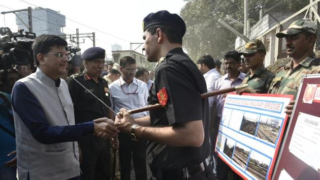 Union Railway Minister Piyush Goyal visited the Elphinstone Road station premises in Mumbai on Tuesday, along with Defence Minister Nirmala Sitharaman and Chief Minister Devendra Fadnavis. (Anshuman Poyrekar/HT) Union Railway Minister Piyush Goyal visited the Elphinstone Road station premises in Mumbai on Tuesday, along with Defence Minister Nirmala Sitharaman and Chief Minister Devendra Fadnavis. (Anshuman Poyrekar/HT)
