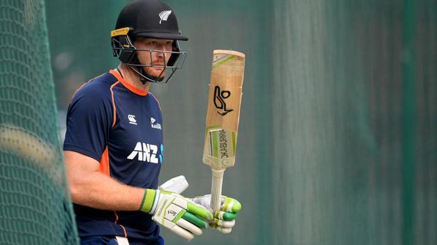 Martin Guptill gets ready to bat during the net sessions. (AFP)