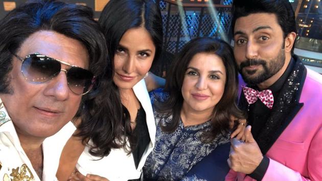 Farah Khan poses with Katrina Kaif, Boman Irani and Abhishek Bachchan. Farah Khan poses with Katrina Kaif, Boman Irani and Abhishek Bachchan.