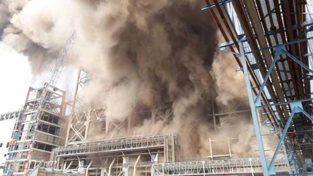 A visual from the spot after an accident at NTPC’s Unchahar plant on Wednesday. (Hindustan) A visual from the spot after an accident at NTPC’s Unchahar plant on Wednesday. (Hindustan)