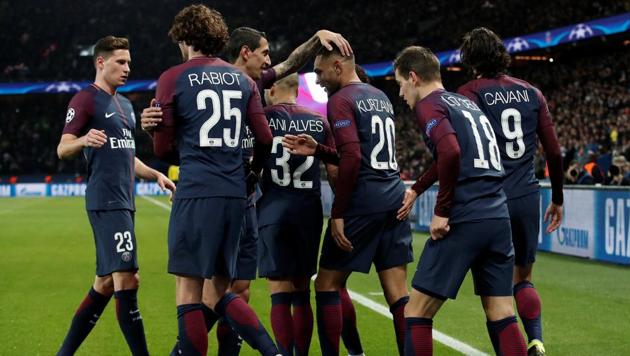 Paris Saint-Germain’s Layvin Kurzawa celebrates scoring their fourth goal against Anderlecht at the Parc des Princes in Paris on Tuesday. (Reuters) Paris Saint-Germain’s Layvin Kurzawa celebrates scoring their fourth goal against Anderlecht at the Parc des Princes in Paris on Tuesday. (Reuters)