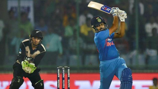 Rohit Sharma’s fifty helped India reach a total of 202/3 in the 1st T20I against New Zealand at the Feroz Shah Kotla ground.(PTI)