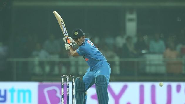 MS Dhoni got going with a six to delight the Kotla crowd. (BCCI) MS Dhoni got going with a six to delight the Kotla crowd. (BCCI)
