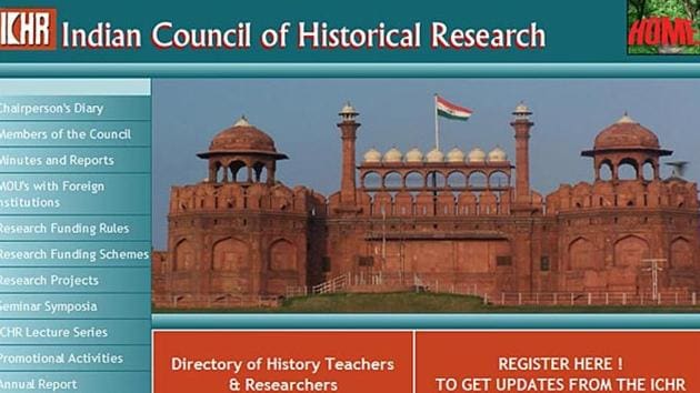 A screen grab of the Indian Council of Historical Research website.