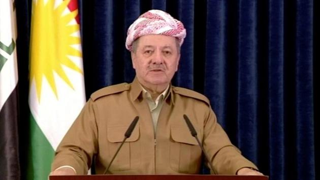 Masoud Barzani announces his decision to step down in a televised speech on October 29, 2017. Barzani, who has been at the forefront of Kurdish independence efforts for nearly four decades and the KRG president for 12 years, organised the September 25 referendum in defiance of Baghdad and world powers. In his speech he said he would ‘remain a peshmerga’ and ‘continue to defend the achievements of the people of Kurdistan.’ (KURDISTAN 24 TV via REUTERS TV) Masoud Barzani announces his decision to step down in a televised speech on October 29, 2017. Barzani, who has been at the forefront of Kurdish independence efforts for nearly four decades and the KRG president for 12 years, organised the September 25 referendum in defiance of Baghdad and world powers. In his speech he said he would ‘remain a peshmerga’ and ‘continue to defend the achievements of the people of Kurdistan.’ (KURDISTAN 24 TV via REUTERS TV)