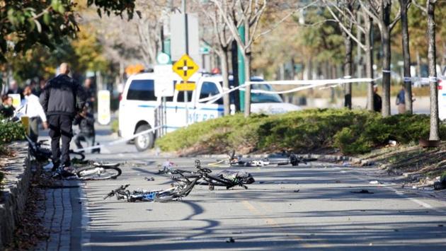 Mangled bikes are crushed along a bike path in lower Manhattan in New York on October 31, 2017. Officials speaking on condition of anonymity identified the attacker as 29-year-old Sayfullo Saipov from Uzbekistan and said he came to the US legally in 2010. Uber confirmed late Tuesday night that Saipov was one if its drivers and had been actively driving on the platform for more than six months. (Brendan McDermid / REUTERS) Mangled bikes are crushed along a bike path in lower Manhattan in New York on October 31, 2017. Officials speaking on condition of anonymity identified the attacker as 29-year-old Sayfullo Saipov from Uzbekistan and said he came to the US legally in 2010. Uber confirmed late Tuesday night that Saipov was one if its drivers and had been actively driving on the platform for more than six months. (Brendan McDermid / REUTERS)