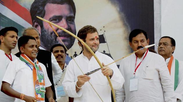 Congress vice president Rahul Gandhi, seen at public meeting in Gujarat’s Dahod district, will need to hit the target precisely if the party has to return to power in the state after 19 years. (PTI file photo) Congress vice president Rahul Gandhi, seen at public meeting in Gujarat’s Dahod district, will need to hit the target precisely if the party has to return to power in the state after 19 years. (PTI file photo)