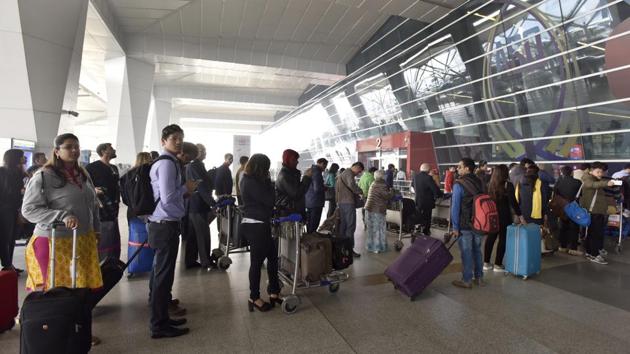 The Delhi airport has 75 immigration counters — both at the arrival and departure halls, including those for e-visa, the spokesperson said. (Sanjeev Verma/HT PHOTO) The Delhi airport has 75 immigration counters — both at the arrival and departure halls, including those for e-visa, the spokesperson said. (Sanjeev Verma/HT PHOTO)