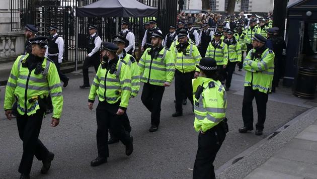 Police officers file through Downing Street in London on November 2, 2017. (AFP) Police officers file through Downing Street in London on November 2, 2017. (AFP)