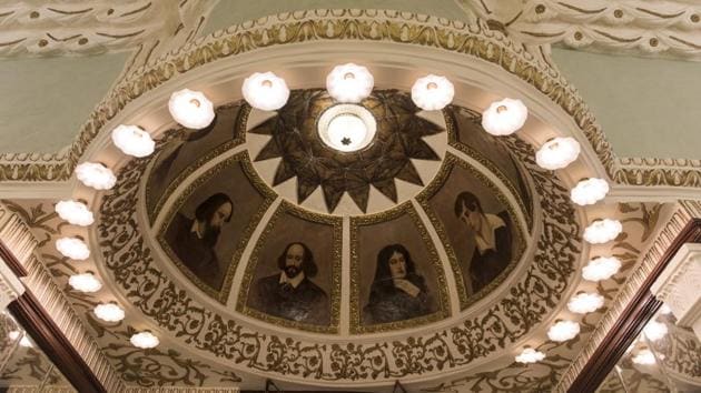 The baroque ceiling was constructed to enable even those in the gallery to hear every word uttered by the performers. (Aalok Soni / HT Photo) 