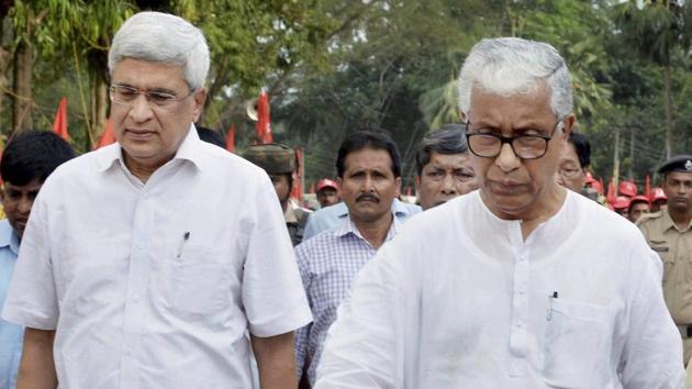 Tripura Chief Minister Manik Sarkar with senior CPI(M) leader Prakash Karat arrives to pay tribute at Birchandra Manu's memorial at Biloniya, some 60 kms from Agartala on Thursday. (PTI) Tripura Chief Minister Manik Sarkar with senior CPI(M) leader Prakash Karat arrives to pay tribute at Birchandra Manu's memorial at Biloniya, some 60 kms from Agartala on Thursday. (PTI)