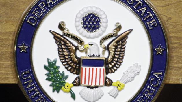United States Department of State seal on a podium at the State Department in Washington. (AP File Photo) United States Department of State seal on a podium at the State Department in Washington. (AP File Photo)
