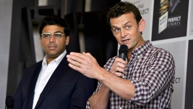 Adam Gilchrist speaks to the media as Vishwanathan Anand looks on. (PTI) Adam Gilchrist speaks to the media as Vishwanathan Anand looks on. (PTI)