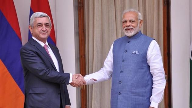 PM Narendra Modi meets President Serzh Sargsyan of Armenia on November 3, 2017. (MEA/Twitter) PM Narendra Modi meets President Serzh Sargsyan of Armenia on November 3, 2017. (MEA/Twitter)