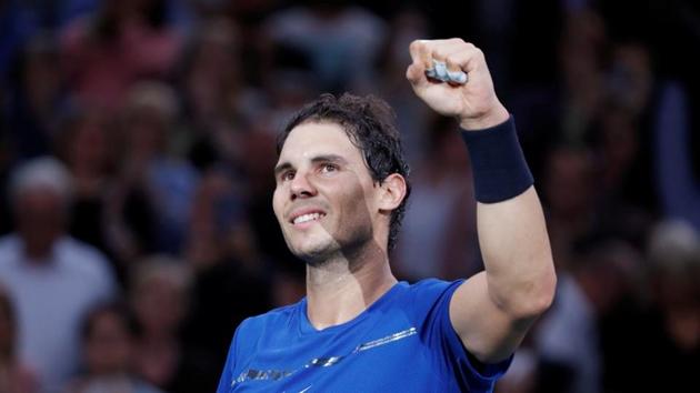 Rafael Nadal of Spain celebrates winning his third round match against Uruguay's Pablo Cuevas at Paris Masters on Thursday. (Reuters) Rafael Nadal of Spain celebrates winning his third round match against Uruguay's Pablo Cuevas at Paris Masters on Thursday. (Reuters)