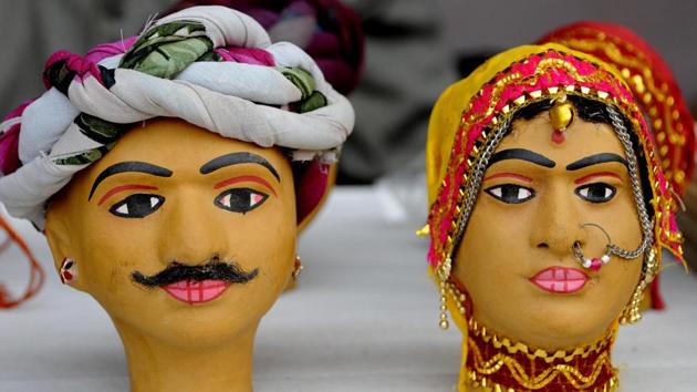 Rajasthani handicrafts displayed at a stall in the crafts mela. (keshav singh/ht)