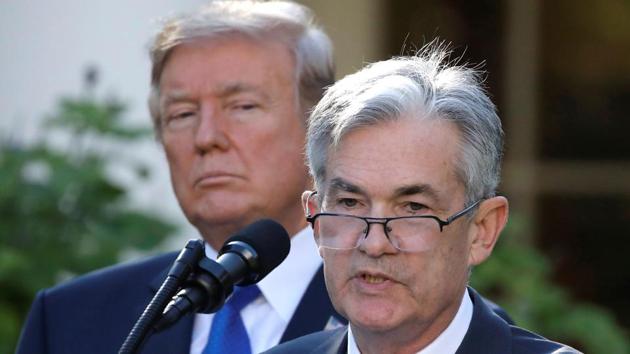 US President Donald Trump looks on as Jerome Powell, his nominee to become chairman of the US Federal Reserve, speaks at the White House in Washington on Thursday. (Reuters Photo) US President Donald Trump looks on as Jerome Powell, his nominee to become chairman of the US Federal Reserve, speaks at the White House in Washington on Thursday. (Reuters Photo)
