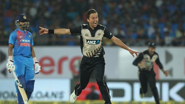 In response, India were jolted by Trent Boult who picked up the in-form Rohit Sharma cheaply. (BCCI) In response, India were jolted by Trent Boult who picked up the in-form Rohit Sharma cheaply. (BCCI)