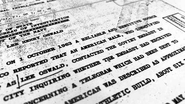 Part of a file from the CIA, dated Oct. 10, 1963, details "a reliable and sensitive source in Mexico" report of Lee Harvey Oswald's contact with the Soviet Union embassy in Mexico City, that was released for the first time on Friday, Nov 3, 2017, by the National Archives. Documents show US officials scrambling after the assassination of President John F Kennedy to round up information about Lee Harvey Oswald's trip to Mexico City weeks earlier. (AP Photo) Part of a file from the CIA, dated Oct. 10, 1963, details "a reliable and sensitive source in Mexico" report of Lee Harvey Oswald's contact with the Soviet Union embassy in Mexico City, that was released for the first time on Friday, Nov 3, 2017, by the National Archives. Documents show US officials scrambling after the assassination of President John F Kennedy to round up information about Lee Harvey Oswald's trip to Mexico City weeks earlier. (AP Photo)