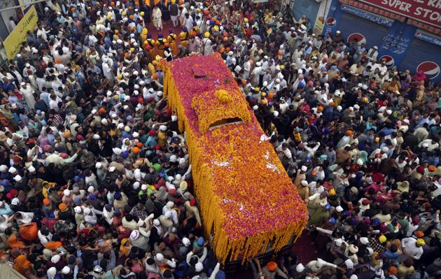 Devotees at Nankana Sahib near Lahore in Pakistan. (AP)