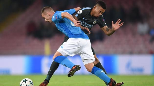 Napoli’s midfielder Marko Rog (L) vie with Manchester City’s Brazilian striker Gabriel Jesus during Union of European Football Associations organised UEFA Champions League football match played between Napoli vs Manchester City at the San Paolo stadium in Naples. (Filippo Monteforte / AFP) Napoli’s midfielder Marko Rog (L) vie with Manchester City’s Brazilian striker Gabriel Jesus during Union of European Football Associations organised UEFA Champions League football match played between Napoli vs Manchester City at the San Paolo stadium in Naples. (Filippo Monteforte / AFP)
