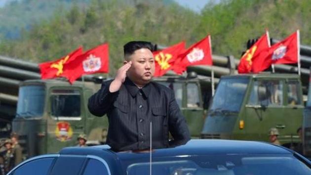 North Korea's leader Kim Jong Un inspects artillery launchers ahead of a military drill in April.(File)