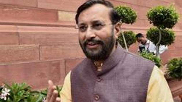 HRD Minister Prakash Javadekar outside the Parliament in New Delhi.(PTI File Photo)