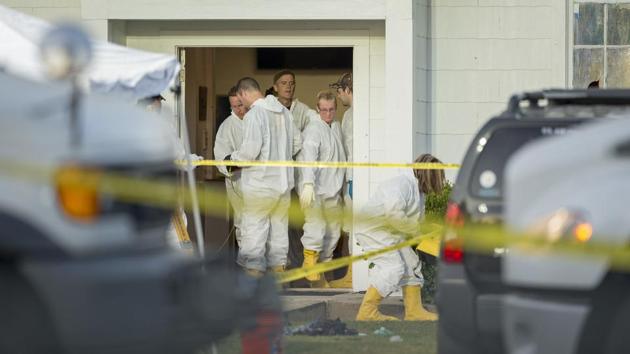 Forensic investigators work at the scene of the shooting at the First Baptist on November 5, 2017. The victims ranged in age from 5 to 72 years old, law enforcement officials told a news conference. Among the dead was the 14-year-old daughter of Pastor Frank Pomeroy, the family told several television stations. (Jay Janner / Austin American-Statesman via AP) Forensic investigators work at the scene of the shooting at the First Baptist on November 5, 2017. The victims ranged in age from 5 to 72 years old, law enforcement officials told a news conference. Among the dead was the 14-year-old daughter of Pastor Frank Pomeroy, the family told several television stations. (Jay Janner / Austin American-Statesman via AP)