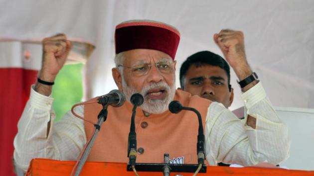Prime minister Narendra Modi at an election rally in Palampur, Himachal Pradesh, on November 5, 2017. (Shyam Sharma/HT Photo) Prime minister Narendra Modi at an election rally in Palampur, Himachal Pradesh, on November 5, 2017. (Shyam Sharma/HT Photo)