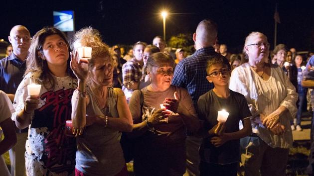 A candlelight vigil following the mass shooting at the First Baptist Church in Sutherland Springs, Texas, that left 26 people dead. (AFP) A candlelight vigil following the mass shooting at the First Baptist Church in Sutherland Springs, Texas, that left 26 people dead. (AFP)