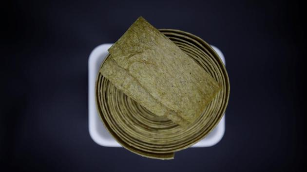 A wound up roll of ‘Injogogi’, which is a textured vegetable protein, at a North Korean food store run by defector Hong Eun-hye in Seoul, South Korea. ‘Back in the day, people had injogogi to fill themselves up as a substitute for meat,’ said Cho Ui-sung, a North Korean who defected to the South in 2014. ‘Now people eat it for its taste.’ (Kim Hong-Ji / REUTERS) A wound up roll of ‘Injogogi’, which is a textured vegetable protein, at a North Korean food store run by defector Hong Eun-hye in Seoul, South Korea. ‘Back in the day, people had injogogi to fill themselves up as a substitute for meat,’ said Cho Ui-sung, a North Korean who defected to the South in 2014. ‘Now people eat it for its taste.’ (Kim Hong-Ji / REUTERS)