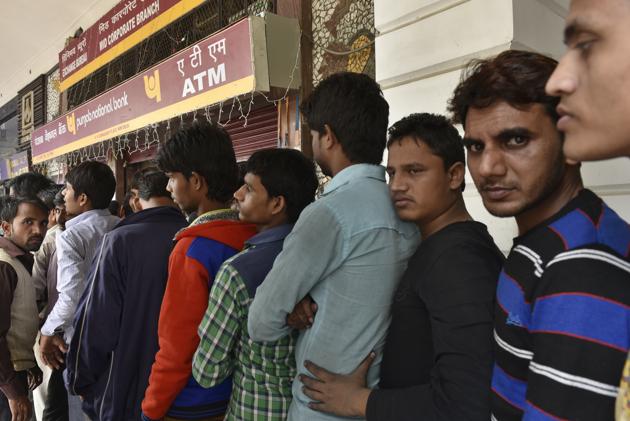 Long queues became a common sight last November after demonetisation. (Saumya Khandelwal / HT Photo) Long queues became a common sight last November after demonetisation. (Saumya Khandelwal / HT Photo)