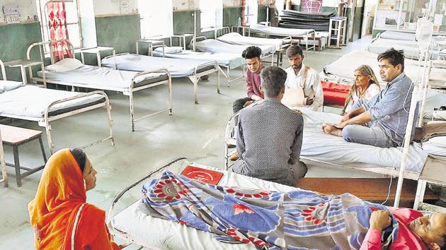 A view of a general ward at the Government Hospital during the doctors’ strike in Beawar on Tuesday.(PTI)