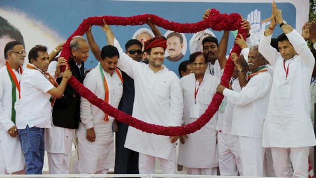 Congress workers felicitate party vice-president Rahul Gandhi during a public meeting in Kheda district, Gujarat. (PTI file) Congress workers felicitate party vice-president Rahul Gandhi during a public meeting in Kheda district, Gujarat. (PTI file)