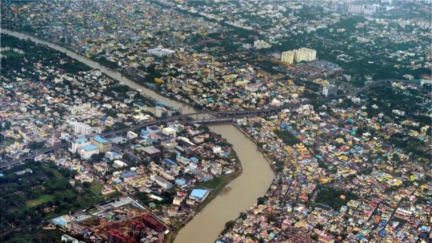 An aerial view of the Adyar river after heavy rains, in Chennai. (PTI Photo) An aerial view of the Adyar river after heavy rains, in Chennai. (PTI Photo)