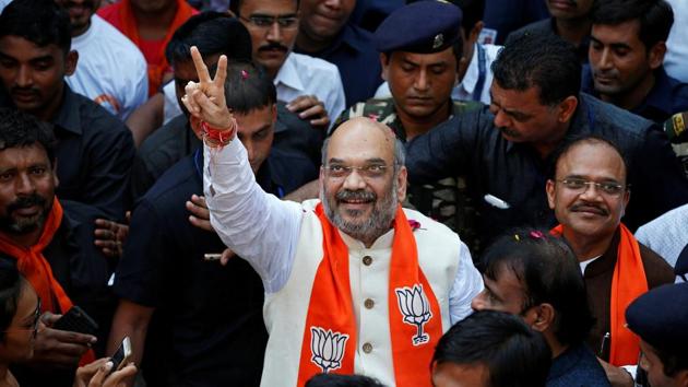 BJP president Amit Shah begins a door-to-door campaign for the upcoming Gujarat elections, in Ahmedabad.(Reuters Photo)