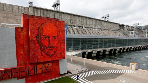 A cobalt glass mosaic panel with a portrait of Soviet state founder Vladimir Lenin is seen at the Krasnoyarsk hydro electric power station, second largest in Russia, located outside the Siberian city of Krasnoyarsk, Russia. Many of the memorials have been toppled or removed since the Soviet Union was dissolved in 1991 but others remain, reflecting a debate in Russia about his legacy. (Ilya Naymushin / REUTERS)