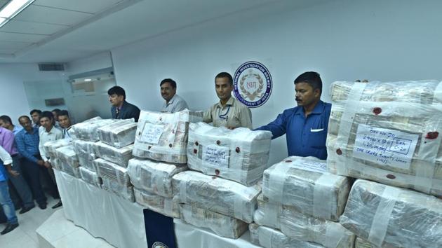 NIA seized demonetized currency of more than Rs 36 crore and arrested nine people in this connection with terror funding case in Jammu and Kashmir. (Arun Sharma / HT Photo) NIA seized demonetized currency of more than Rs 36 crore and arrested nine people in this connection with terror funding case in Jammu and Kashmir. (Arun Sharma / HT Photo)