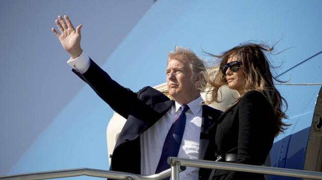 US President Donald Trump and first lady Melania Trump board Air Force One at Osan Air Base in Pyeongtaek, South Korea, on Wednesday to travel to Beijing. (AP) US President Donald Trump and first lady Melania Trump board Air Force One at Osan Air Base in Pyeongtaek, South Korea, on Wednesday to travel to Beijing. (AP)