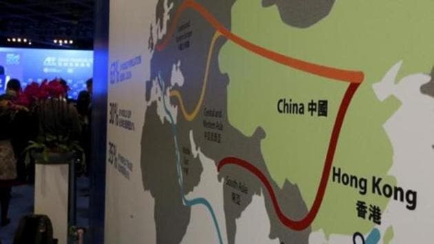 A map illustrating China's silk road economic belt and the 21st century maritime silk road is displayed at the Asian Financial Forum in Hong Kong.(Reuters file)