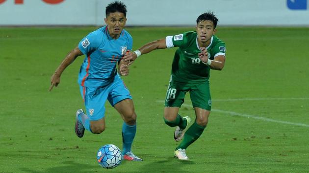 Indian football team talisman Sunil Chhetri (L) will be playing in his second AFC Asian Cup in 2019. (AFP) Indian football team talisman Sunil Chhetri (L) will be playing in his second AFC Asian Cup in 2019. (AFP)