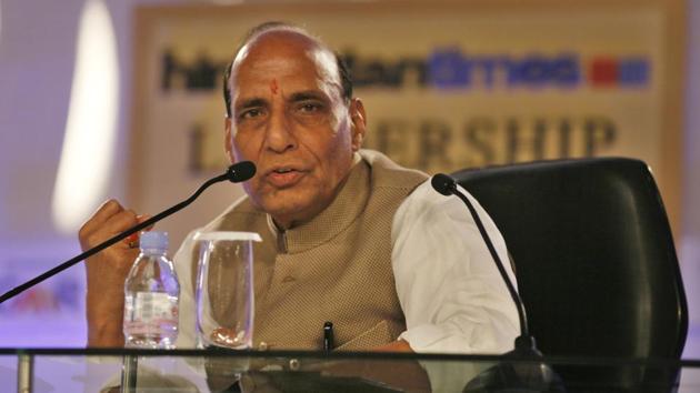 Union home minister Rajnath Singh on HTLS session ‘Hitting home: Why securing India is a difficult job’. (Raj K Raj/HT File Photo)