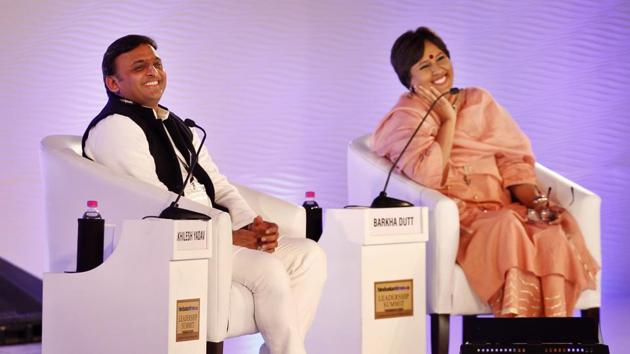 Former Uttar Pradesh chief minister Akhilesh Yadav in conversation with senior journalist Barkha Dutt at HTLS 2016. (Ajay Aggarwal/HT File Photo)